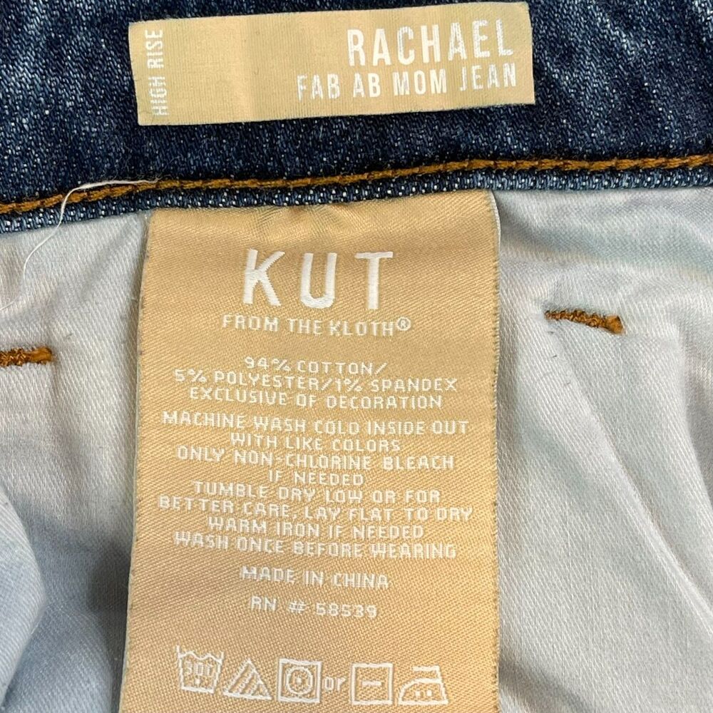 KUT from the Kloth Rachael FAB AB Mom High Rise Jeans Size 14 Raw Hem Stretch - Picture 10 of 11